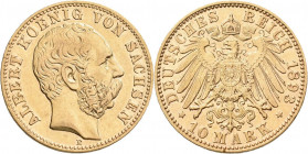 Sachsen: Albert 1873-1902: 10 Mark 1898 E, Jaeger 263. 3,93 g, 900/1000 Gold. Kratzer, sehr schön+.
 [zzgl. 0 % MwSt.]