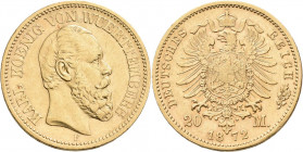 Württemberg: Karl 1864-1891: 20 Mark 1872 F, Jaeger 290. 7,90 g, 900/1000 Gold. Sehr schön+.
 [zzgl. 0 % MwSt.]