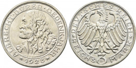 Weimarer Republik: 3 Reichsmark 1928 D, Dürer, Jaeger 332, vorzüglich - Stempelglanz.
 [differenzbesteuert]