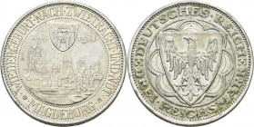 Weimarer Republik: 3 Reichsmark 1931 A, Magdeburg, Jaeger 347, feine Kratzer, sehr schön - vorzüglich.
 [differenzbesteuert]