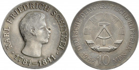 DDR: 10 Mark 1966, Karl Friedrich Schinkel, Jaeger 1517, dunkle Patina, vorzüglich.
 [differenzbesteuert]