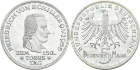 Bundesrepublik Deutschland 1948-2001: 5 DM 1955 F, Friedrich Schiller, Jaeger 389. Kleine Kratzer, Grünspan, vorzüglich.
 [differenzbesteuert]
