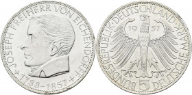 Bundesrepublik Deutschland 1948-2001: 5 DM 1957 J, Freiherr von Eichendorff, Jaeger 391. Kleine Kratzer, vorzüglich.
 [differenzbesteuert]