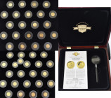 Alle Welt: Edle Holzkassette mit 45 Goldmünzen aus der Serie ”Die kleinsten Goldmünzen der Welt”, überwiegend im Gewicht von 1/25 OZ. Fast alle Münzen...