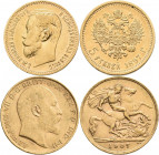Alle Welt: Kleines Lot 6 Goldmünzen, dabei: Russland 5 Rubel 1897, England ½ Sovereign 1907, Frankreich 10 FRF 1862 A, Österreich-Ungarn 10 Kronen 190...