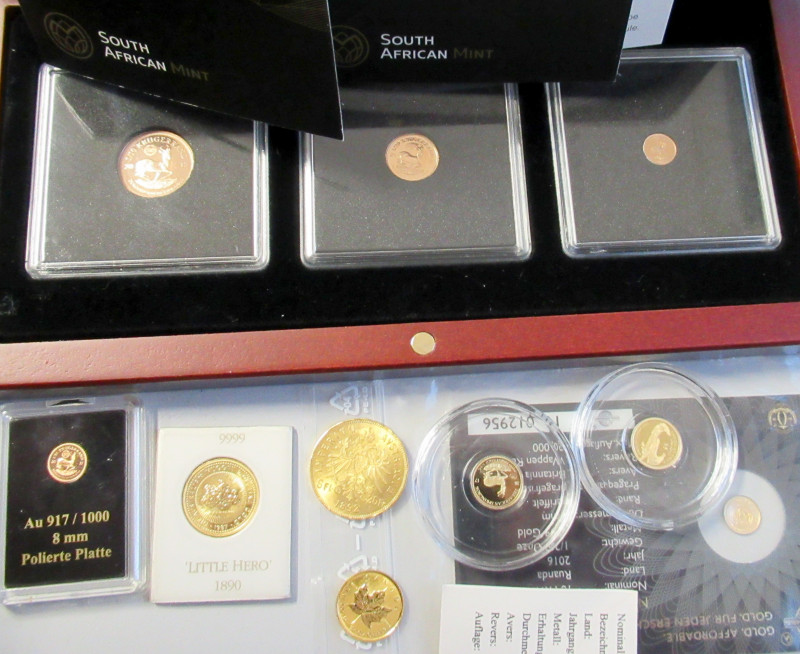 Alle Welt: Kleines Lot diverse Goldmünzen, dabei: 1/10 OZ Nugget 1987, 3 kleinst...