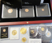 Alle Welt: Kleines Lot diverse Goldmünzen, dabei: 1/10 OZ Nugget 1987, 3 kleinste Goldmünzen der Welt, Serie 50 Jahre Krügerrand 2017 in pp 1/50 OZ bi...