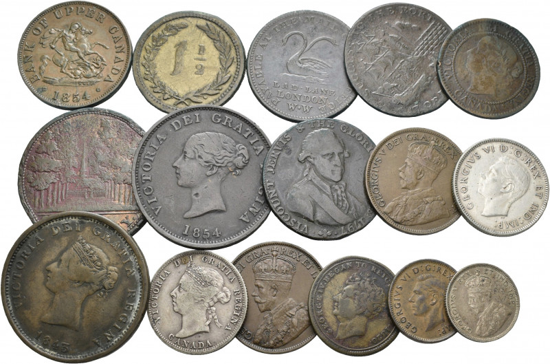 Kanada: Kleines Lot diverser Münzen aus Kanada, dabei auch Bank-Jetons und Münze...