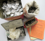 Deutschland: Opa's Spardose: Ein Behälter von Maggi, voll mit 50 Pfennig Alu-Münzen 1919-1922 (J. 301), dabei noch 5 Pfennig und 10 Pfennig aus dem Ka...