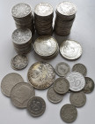 Umlaufmünzen 1 Pf. - 1 Mark: Lot mit 91 x 1 Mark (J. 9 u. 17), diverse Jahrgänge und Erhaltungen, dabei noch weitere Münzen. Zusammen ca. ½ kg Feinsil...