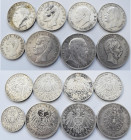 Umlaufmünzen 2 Mark bis 5 Mark: Kleines Lot mit 1 x 2 Mark, 4 x 3 Mark und 3 x 5 Mark aus Baden, Bayern uns Sachsen. Insg. 8 Münzen.
 [differenzbeste...
