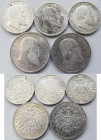 Württemberg: Wilhelm II. 1891-1918: Kleines Lot 5 Münzen, dabei 2 x 5 Mark 1908 F, Jaeger 176 sowie 3 x 3 Mark (1909, 1912, 1914), Jaeger 175
 [diffe...