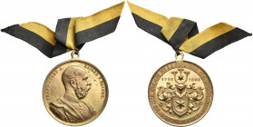 Medaillen alle Welt: Böhmen / Warnsdorf: Tragbare AE-Medaille (vergoldet) 1896, nicht signiert (von Christlbauer) auf das 100jährige Jubiläum der K.K....