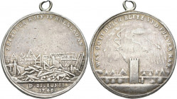 Medaillen alle Welt: Polen, Breslau / Wroclaw: Tragbare Guß-Medaille zum Gedenken an die Explosion des Pulverturmes am 21. Juni 1749 durch einen Blitz...