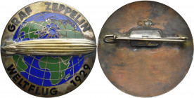 Medaillen Deutschland - Personen: Zeppelin, Graf von: versilbertes emailliertes Bronzeabzeichen LZ 127 ”GRAF ZEPPELIN WELTFLUG 1929”. Rückseitig Firme...
