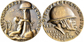 Medaillen Deutschland - Geographisch: Bronzegußmedaille 1920 von Karl Goetz: Die Wacht am Rhein / Schwarze Schande. Ohne Randpunze. 58,7 g, 56,5 mm. K...