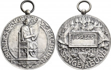 Medaillen Deutschland - Geographisch: Freiburg. Tragbare, versilberte Bronzemedaille 1929 von H. Ehehalt. Preismedaille (II. Preis) des Badischen Säng...