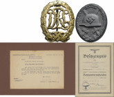 Orden & Ehrenzeichen: Drittes Reich, Reichssportabzeichen in Bronze mit Urkundenbuch vom 27. Oktober 1936. OEK 3585. Dabei noch Verwundetenabzeichen i...