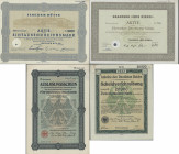DEUTSCHLAND, 1922-1963, Partie von 3 verschiedenen Aktien mit Entwertungslochung, einem Auslosungsschein über 25 Reichsmark und 8 Schuldverschreibunge...