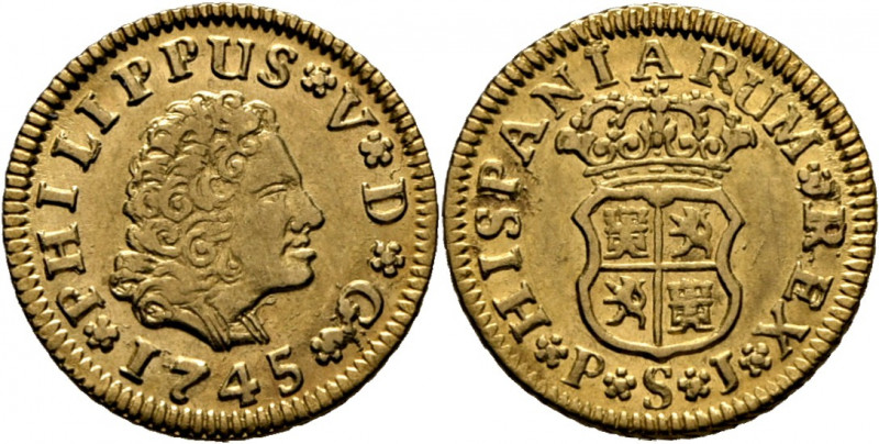 FELIPE V. Sevilla. 1/2 escudo. 1745. PJ. Cy9486. Trg17. Alguna finísima rayita. ...