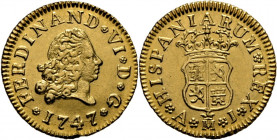 FERNANDO VI. Madrid. 1/2 escudo. 1747. AJ. SC-/SC. Magnífica. Rara