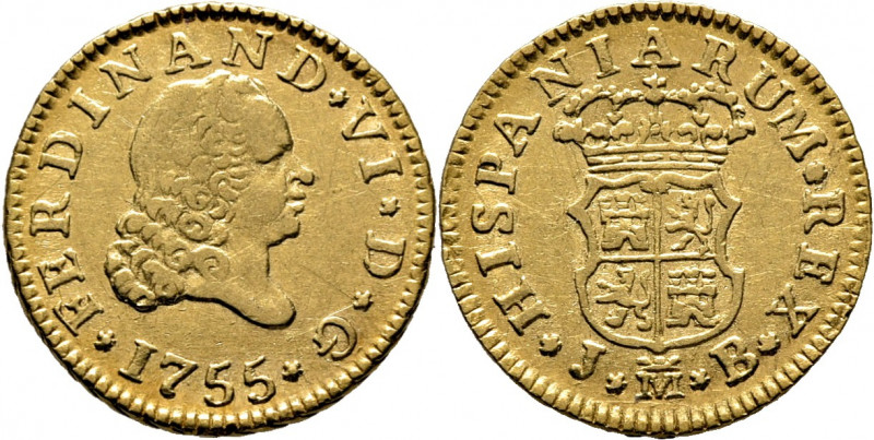 FERNANDO VI. Madrid. 1/2 escudo. 1755. JB. Cy10673. Trg32. Finas rayitas. Cordon...