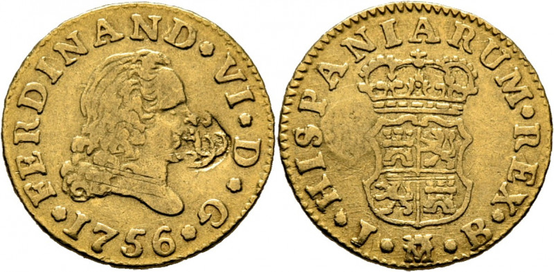 FERNANDO VI. Madrid. 1/2 escudo. 1756. JB. Cy10675. Trg33. Resellada con círculo...