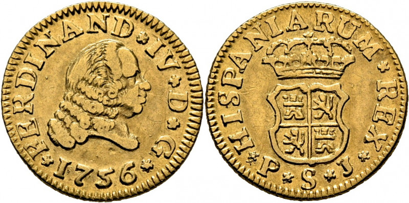 FERNANDO VI. Sevilla. 1/2 escudo. 1756. PJ. El nominal se nos presenta como IV. ...