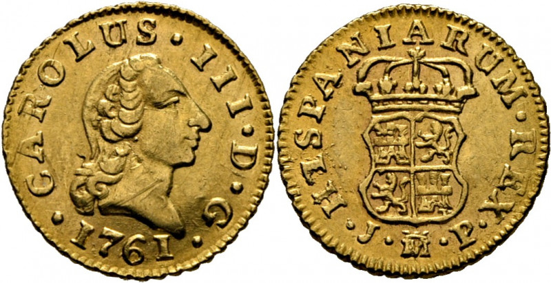 CARLOS III. Madrid. 1/2 escudo. 1761. JP. Cy12143. Trg61. Rayita en el cuello. A...
