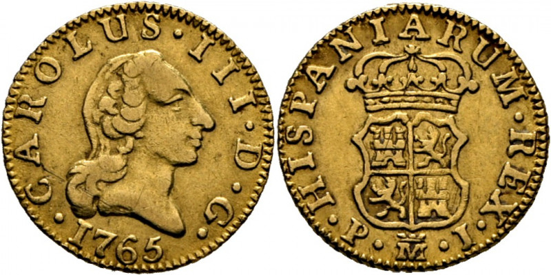 CARLOS III. Madrid. 1/2 escudo. 1765. PJ. Cy12151. Trg65. Dos rayitas en anverso...