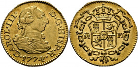 CARLOS III. Madrid. 1/2 escudo. 1774. PJ. EBC/casi SC. Buen y atractivo ejemplar. Estupendo reverso. Escasa