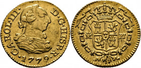 CARLOS III. Madrid. 1/2 escudo. 1779 el tercer dígito sobre otro 7. PJ. EBC-/casi EBC+. Buen reverso. Escasa