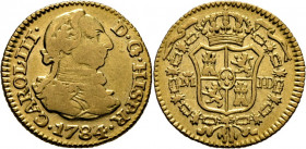 CARLOS III. Madrid. 1/2 escudo. 1784 sobre 3. JD