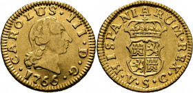 CARLOS III. Sevilla. 1/2 escudo. 1766 sobre 4 o ¿4 sobre 5?. VC. Rara. Interesante