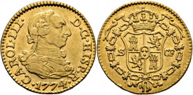 CARLOS III. Sevilla. 1/2 escudo. 1774. CF. Casi EBC-/EBC. Buen reverso. Escasa