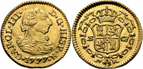 CARLOS III. Sevilla. 1/2 escudo. 1777. CF. H rectificada. SC-/casi SC+. Espléndida. Magnifico reverso. Muy atractiva