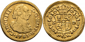 CARLOS III. Sevilla. 1/2 escudo. 1781. CF. Atractivo tono. Muy rara