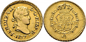 FERNANDO VII. Lima. 1/2 escudo. 1817. JP. EBC-. Muy rara