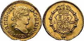 FERNANDO VII. Lima. 1/2 escudo. 1820. JP. EBC+ o algo mejor. Atractiva. Muy rara