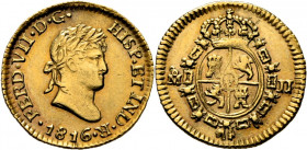 FERNANDO VII. Méjico. 1/2 escudo. 1816. JJ. Ceca y ensayador rectificados. Casi EBC+. Atractiva. Rara
