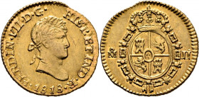 FERNANDO VII. Méjico. 1/2 escudo. 1818. JJ segunda sigla rectificada sobre otra J. Peor que EBC-/EBC-. Rara