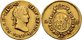 FERNANDO VII. Méjico. 1/2 escudo. 1819. JJ segunda sigla rectificada sobre otra J. Muy rara