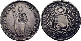 FERNANDO VII. Manila. Peso. Sobre un 8 reales de Perú. EBC-. Atractivo. Rara