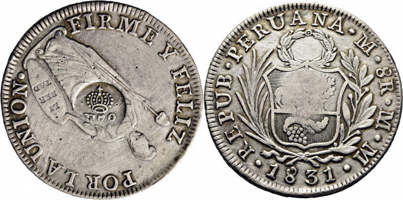 FERNANDO VII. Manila. Peso. (1832). Km83. Sobre un 8 reales de Perú, Lima 1831, ...