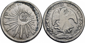 ISABEL II. Manila. Peso. Sobre un 8 reales de República Mejicana. Muy rara