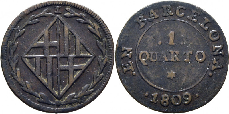 JOSÉ NAPOLEÓN. Barcelona. Cuarto. 1809. Cy14627. TrgCu3 (R1). Leves adherencias ...