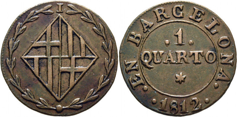 JOSÉ NAPOLEÓN. Barcelona. Cuarto. 1812. BARGELONA. Cy14631. TrgCu6 vte. (R2). Le...