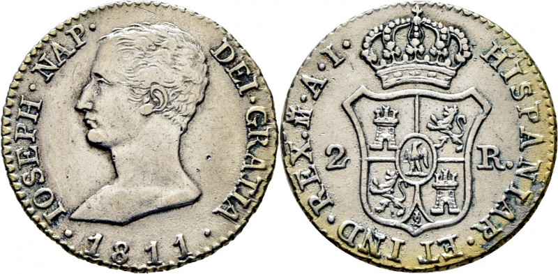 JOSÉ NAPOLEÓN. Madrid. 2 reales. 1811. AI. Cy14661. TrgAg20 (R2). Limpiada. Leve...