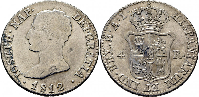 JOSÉ NAPOLEÓN. Madrid. 4 reales. 1812. AI. Cy14676. TrgAg27 (R1). Limpiada. Rayi...