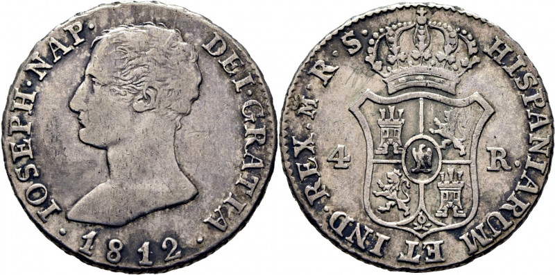 JOSÉ NAPOLEÓN. Madrid. 4 reales. 1812. RS sobre AI. Cy14678. TrgAg29 (R3). Suave...